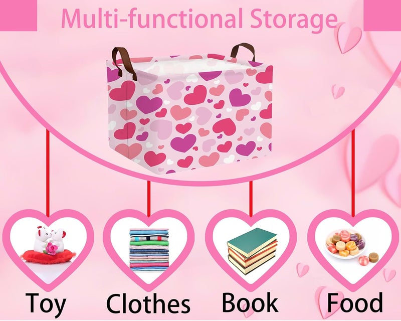 BOOHIT Valentines Day Basket Large Foldable Heart Shaped Storage Box for Gifts Kids Empty Storage Bins Rectangular Toy Organizer Decor (Purple Pink White Love) - Image 4